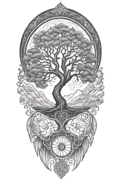 Tree Of Life With Mountains Behind
