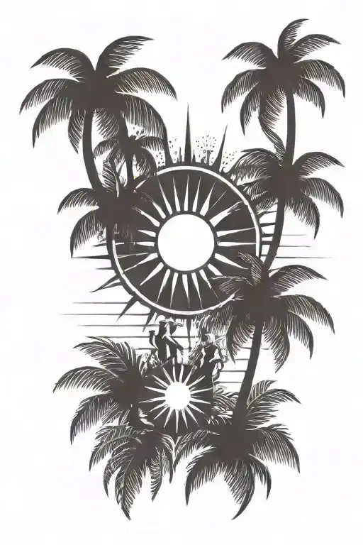 Sun With Family Posing And Palm Trees
