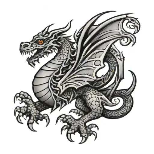 Welsh Dragon Tattoo As Part Of Patchwork Design