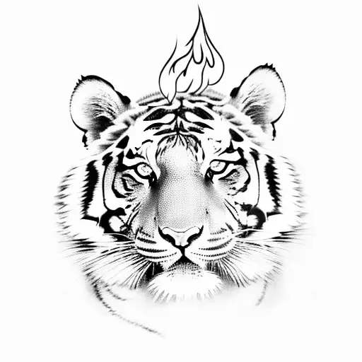 Tiger With Flames And Smoke Around
