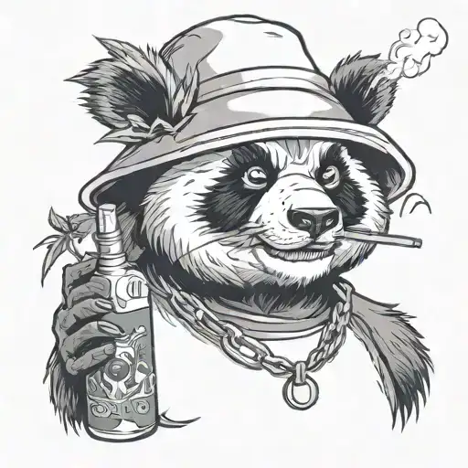 Creepy Panda Smoking Weed And Holds A Bottle Wearing A Bucket Hat