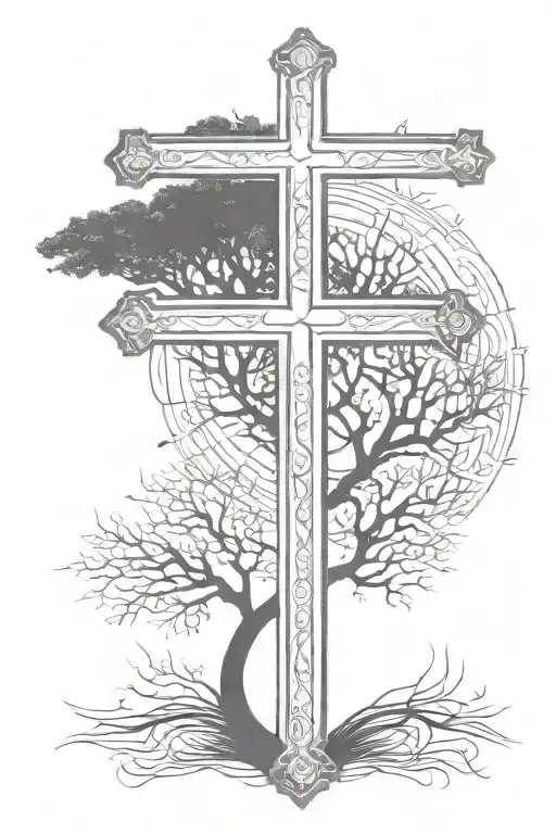 Simple Christian Cross With An Organic Style That Is Built From A Tree Of Life