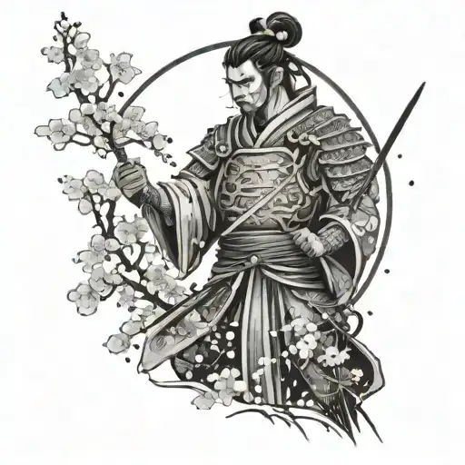 A Mystical Samurai Warrior Standing Under A Sakura Tree With A Constellation Of Pisces Above