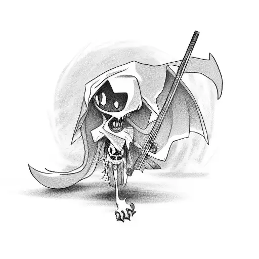 An Anime-inspired Grim Reaper Holding A Luck-themed Pokemon