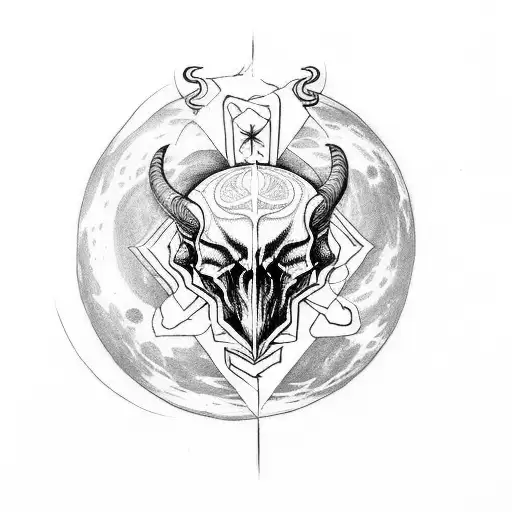 A Sinister-looking Moon With Occult Symbols And An Intricate Goat Skull