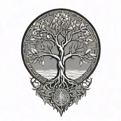 Tree Of Life Blending Into Hawk Feathers Below