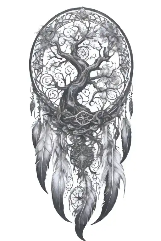 Long Feathers Hanging Down And Lighting Tree Of Life In The Centre