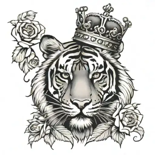 Tiger Wearing A Crown With Roses Intertwined
