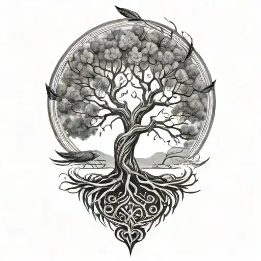 Tree Of Life With Roots Reaching Into Hawk Feathers