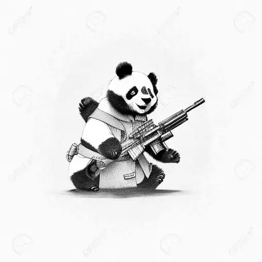 Cute Panda With Gun In Hands M416