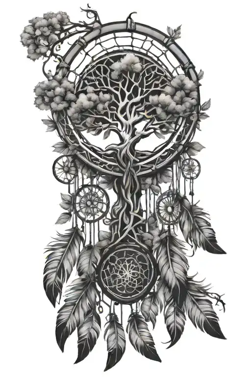 Tree Of Life Dreamcatcher With Large Feathers Hanging