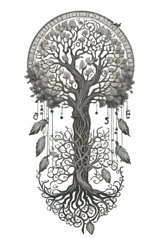 Long Feathers Hanging Upside Down And Tree Of Life
