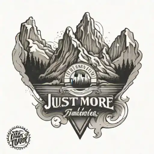 Create Tattoo Of A Mountain Peak With The Word 'Just One More' Integrated Subtly In The Design