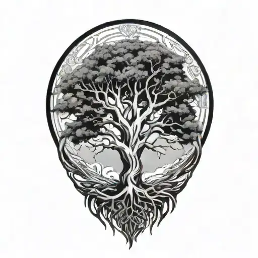 Tree Of Life With Roots Reaching Into Hawk Feathers