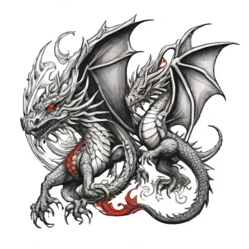 White Dragon And Red Welsh Dragon Fighting Eachother