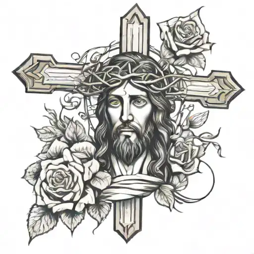 Jesus Cross With Thorns And Roses