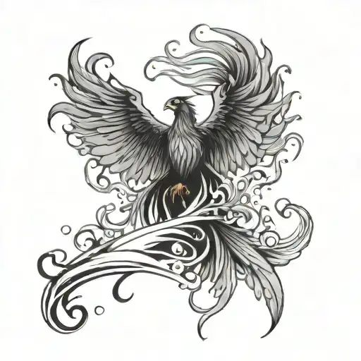 A Phoenix Rising From Flames With Calming Waves To Ward Off Anger And Fury