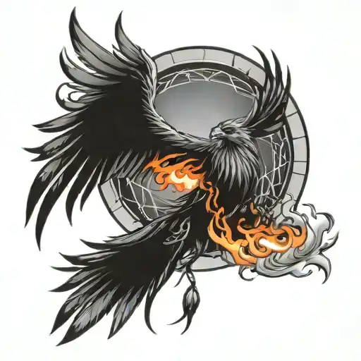 A Phoenix Rising From A Dream Catcher Engulfed In Flames