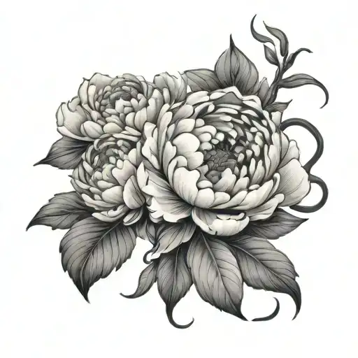Lining Peony Flowers With Snake