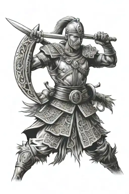 Old Turkic Warrior Tattoo Design