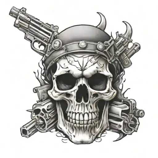 Skull And Guns With Bullets