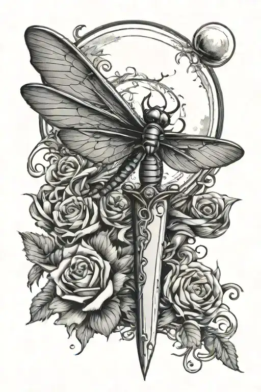 Dagger With Dragonfly Wanning Cresent Moon At The End Of The Handle