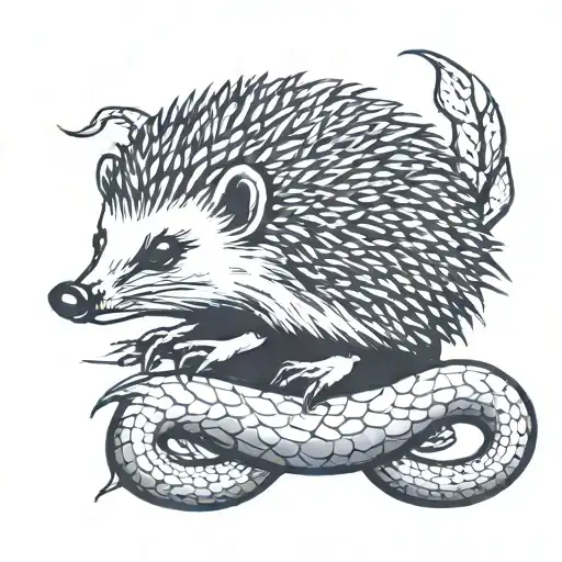 A Hedgehog Eating A Snake