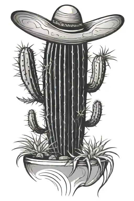 Cactus Growing In A Pot Wearing A Single Sombrero De Paja