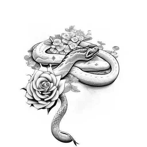 A Knife And A Snake Entwined With Flowers