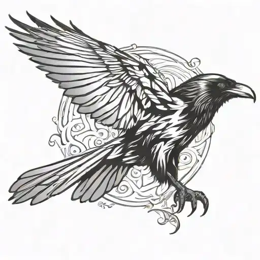 Raven Flying With Open Wings Spread