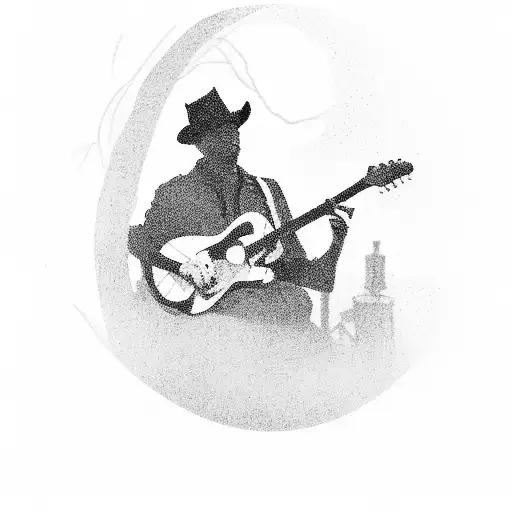 A Silhouette Of Zach Bryan Playing Guitar In A Scenic Outdoor Setting