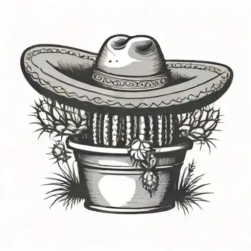 Cactus Growing In A Pot Wearing A Sombrero De Paja
