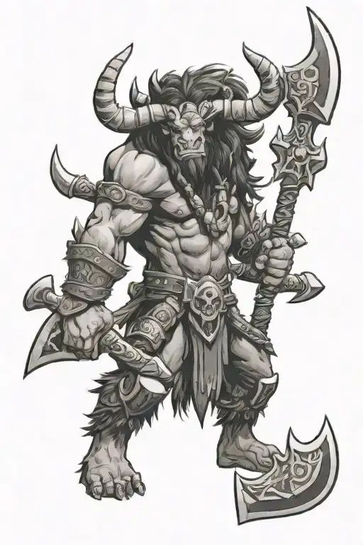 Angry Great Tauren Holding Axe Warcraft Horde Symbol