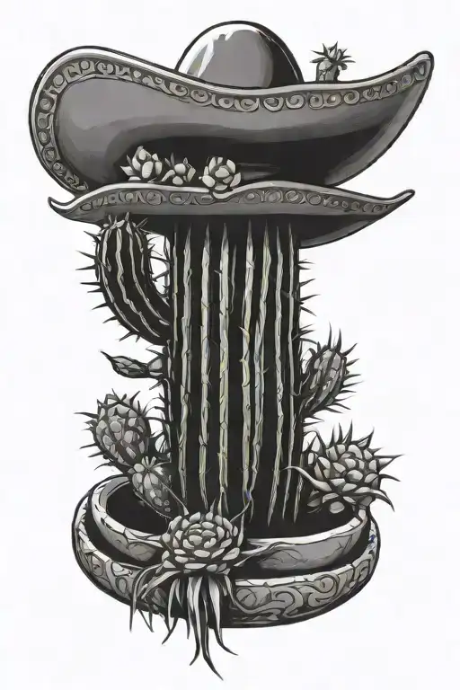 Cactus Growing In A Pot Wearing A Sombrero De Paja