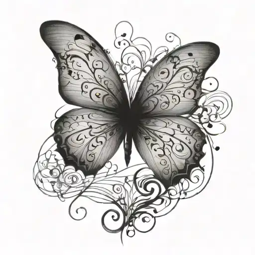 A Butterfly Made Of Intricate Writing Scripts Fluttering Over A Serene Beach Scene