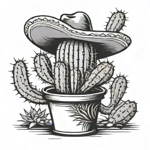 Cactus Growing Out Of A Broken Pot Wearing A Sombrero
