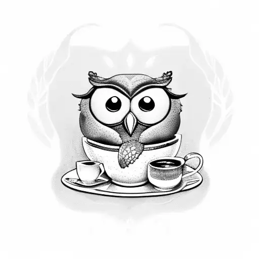 A Whimsical Scene Of A Turtle And Owl Having Coffee And Tea