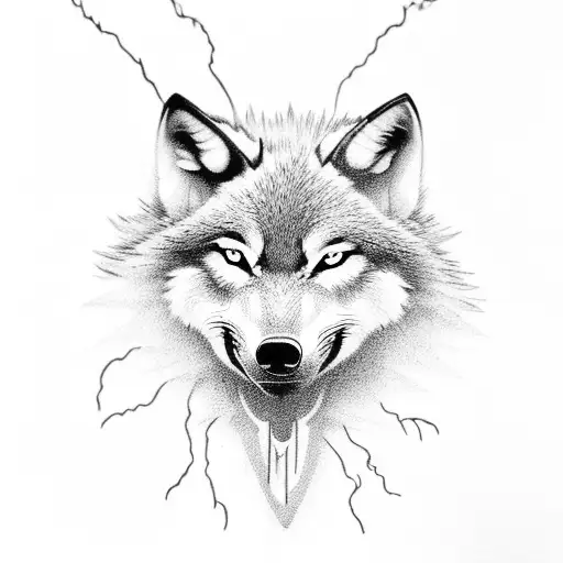A Silhouette Of A Wolf Surrounded By Swirling Lightning In A Black-grey Style