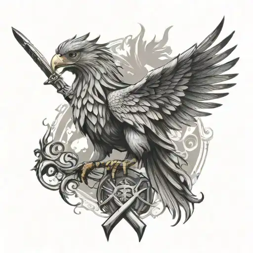 Griffon With Sword Tattoo Leg