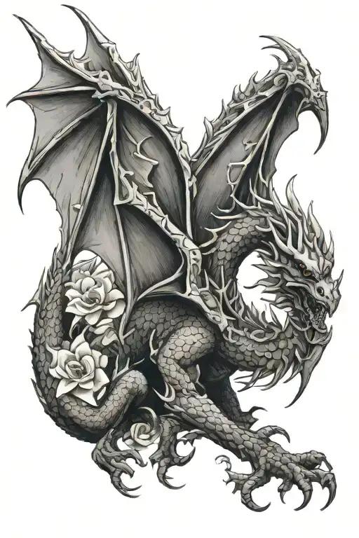 Broken Winged Dragon With Flower