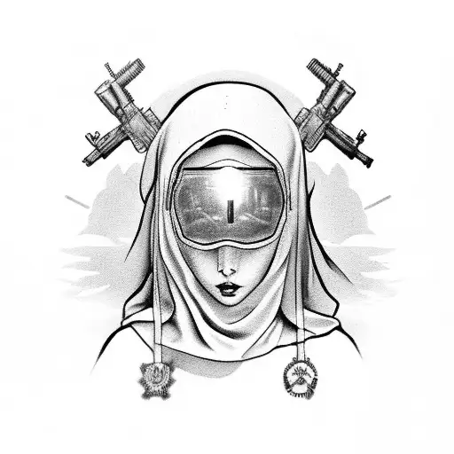 Slutty Nun Wearing Tactical Military Gear And Revealing Clothing