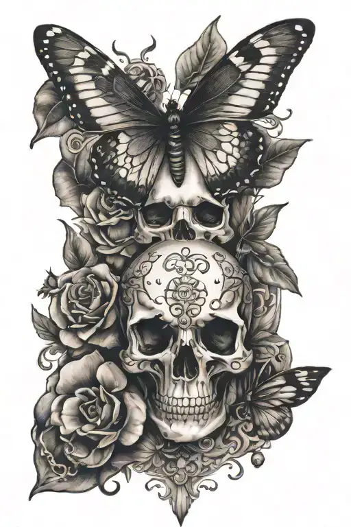 Butterfly And Moth And Skull