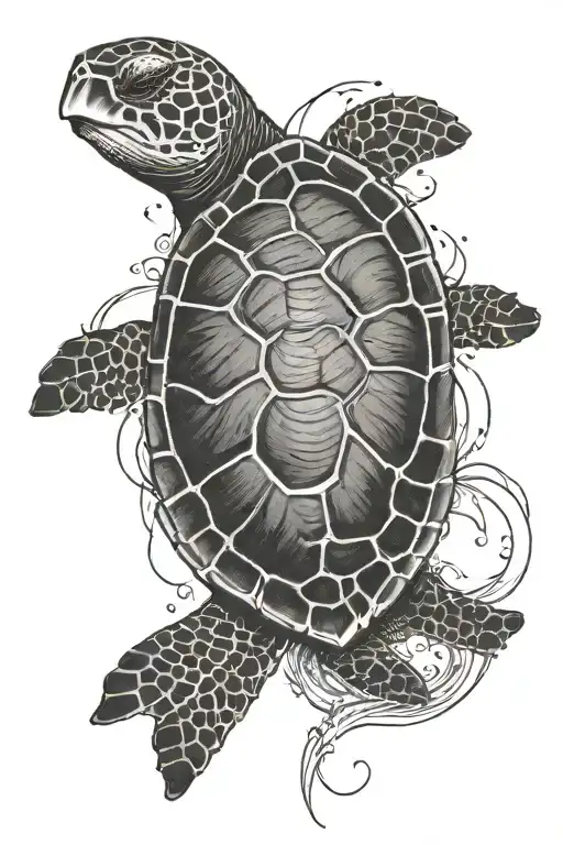 Fine Line Sea Turtle Swimming Upstream Symbolizing Perseverance