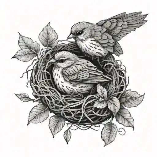 Nest With Baby Bird And Resting Moth