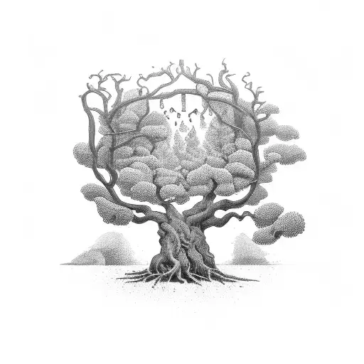 Antique Bookcase Filled With Books And Has Tree Roots Coming Out Of The Bottom