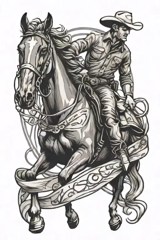 Cowboy And Horse Inside A Cancer Ribbon Wrapped Evenly