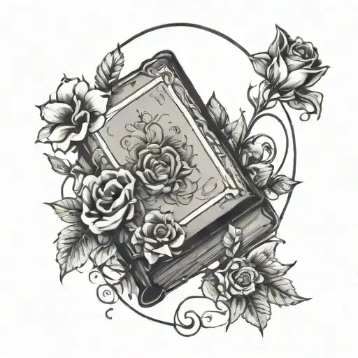 Fine Lined Fantasy Victorian Framed With A Book And Flowers