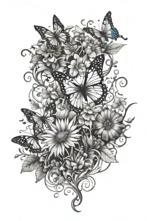 Vines Thorns Growing Up With A Butterfly's And Daisy Flowers