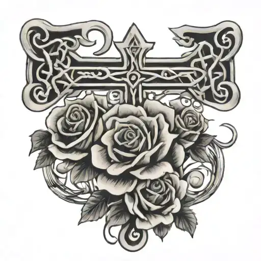 A Cross Made Of Fishing Hooks Intertwined With Roses