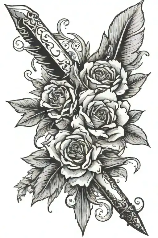 A Dagger Wrapped With A Flower And Picked Up By A Bird